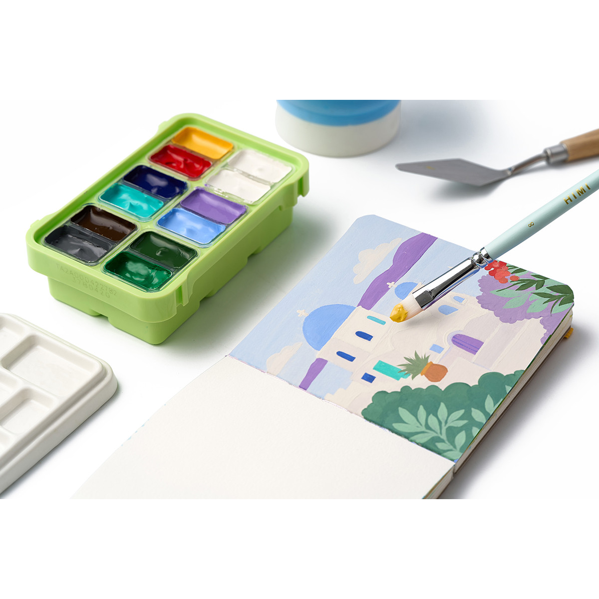 HIMI Gouache Twin Cup Σετ 12 Χρωμάτων Nature Landscape - Apple Green Case