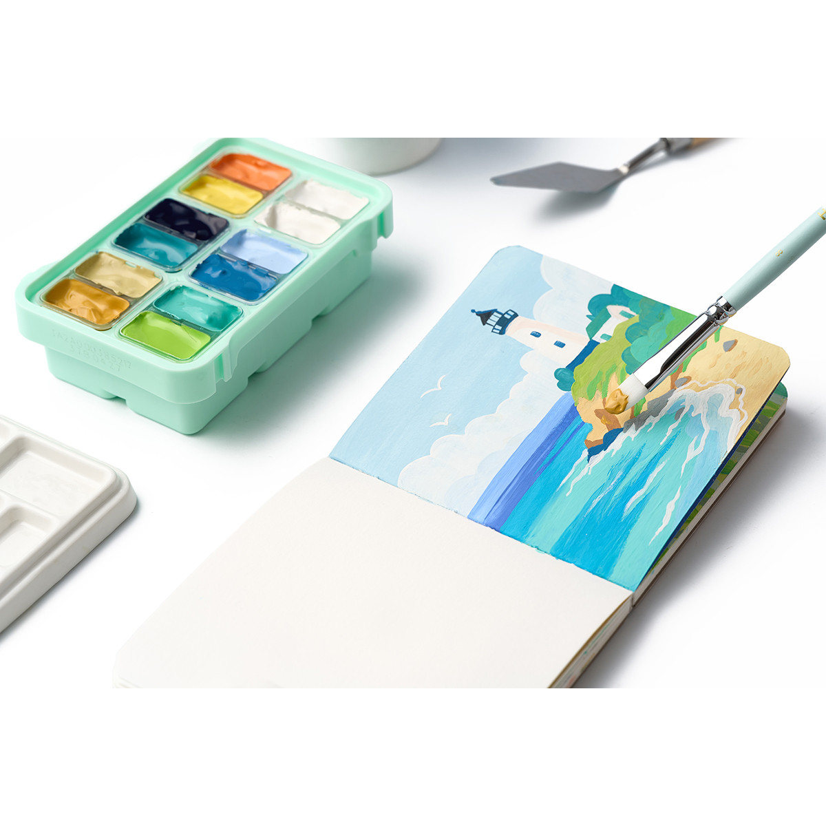 HIMI Gouache Twin Cup Σετ 12 Χρωμάτων Sunny Seaside - Green Case
