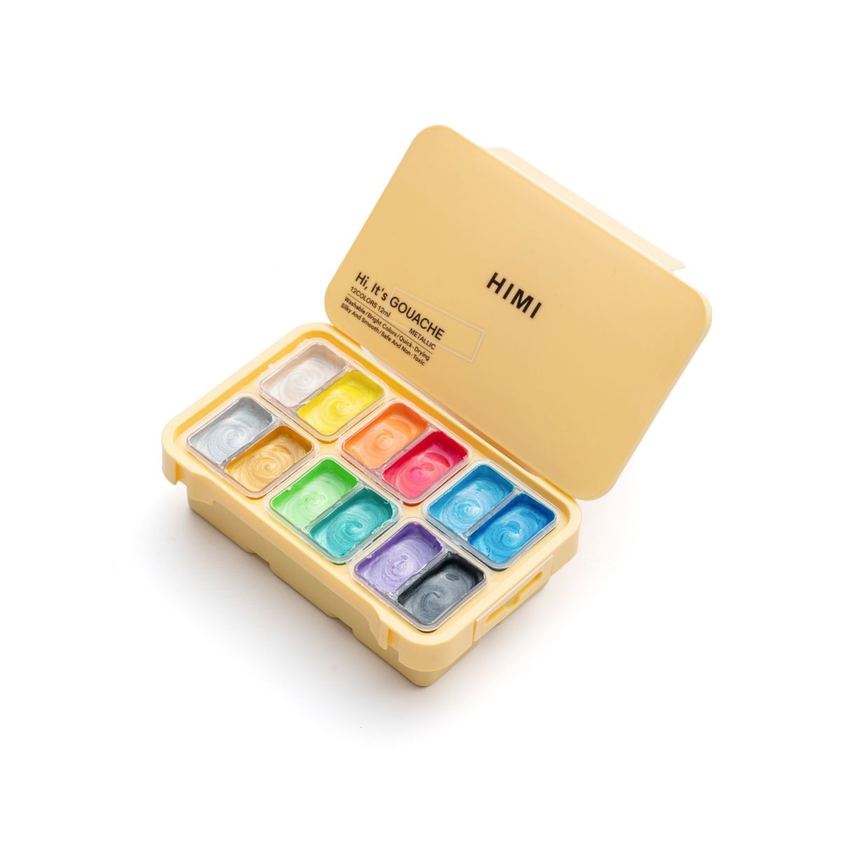 HIMI Σετ 12 Μεταλλικών Χρωμάτων Twin Cup Gouache - Yellow Case
