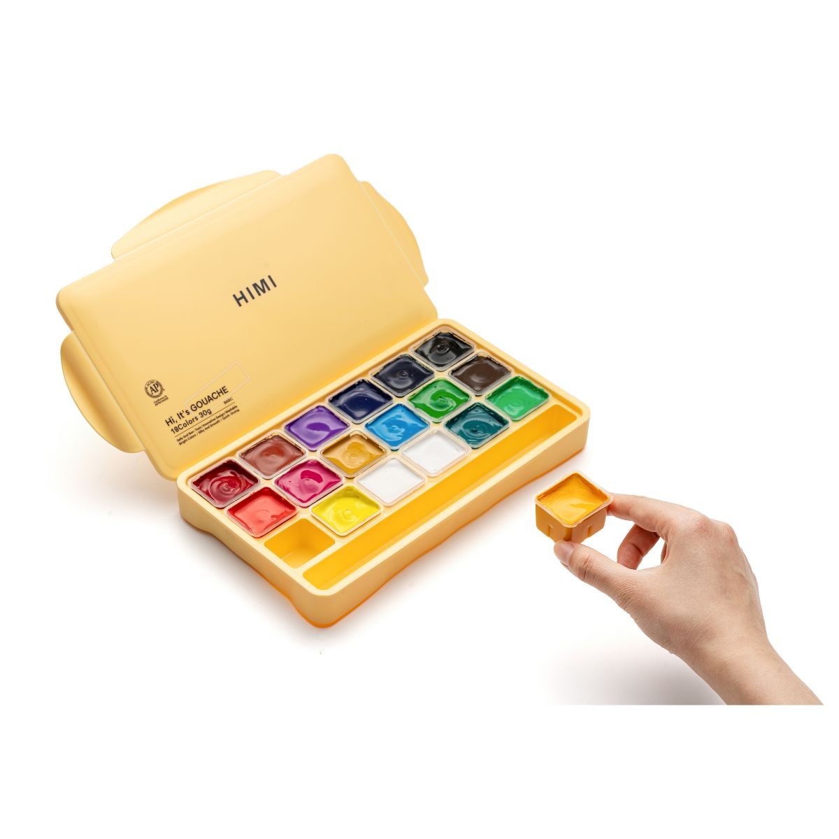 HIMI Σετ 18 Χρωμάτων Jelly Cup Gouache με Παλέτα Ανάμιξης - Yellow Case Edition