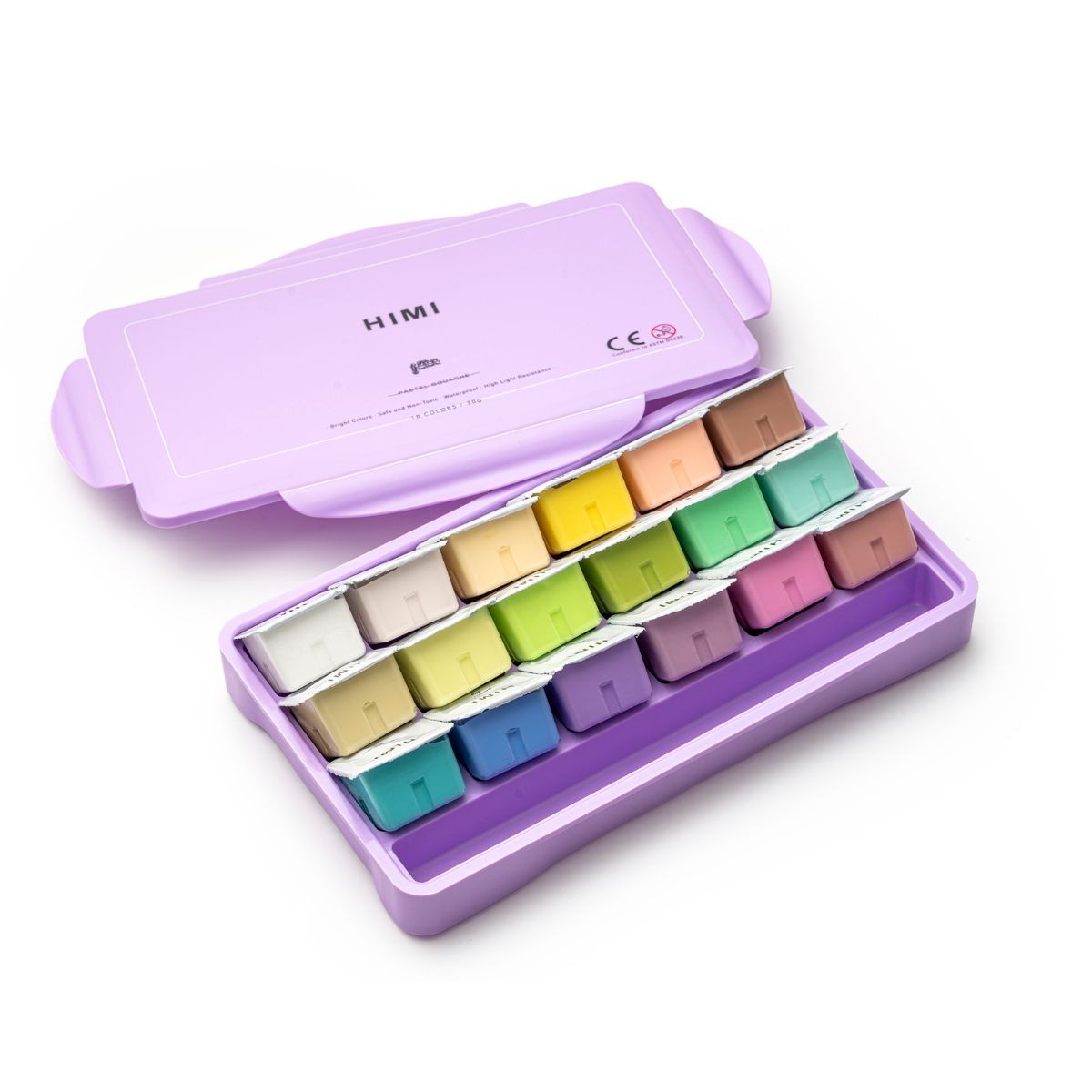 HIMI Σετ 18 Παστέλ Χρωμάτων Jelly Cup Gouache με Παλέτα Ανάμιξης - Purple Case Edition