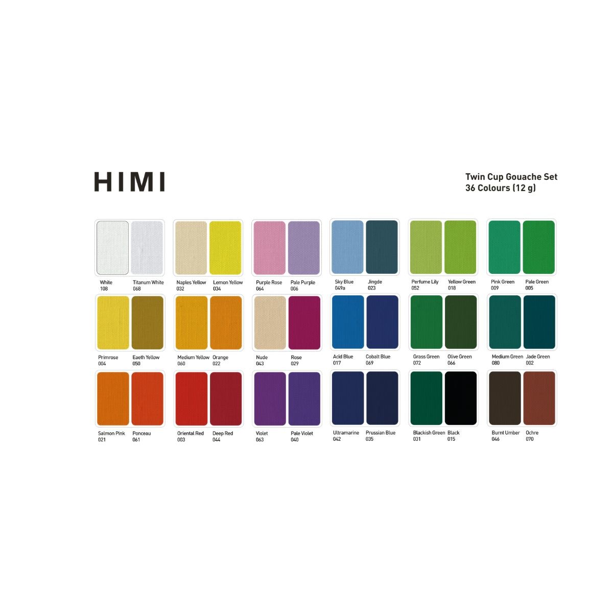 HIMI Σετ 36 Χρωμάτων Twin Cup Gouache με 3 Πινέλα & Παλέτα Ανάμιξης - Purple Case