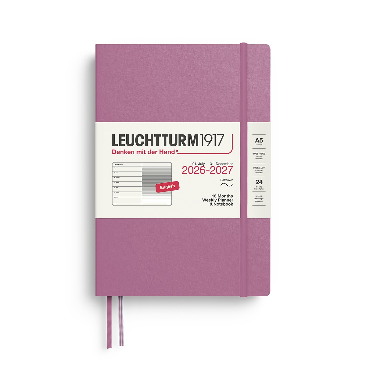LEUCHTTURM1917 Ακαδημαϊκό Εβδομαδιαίο Planner 2026 - 2027 & Notebook A5 - Dusty Rose- Μαλακό Εξώφυλλο