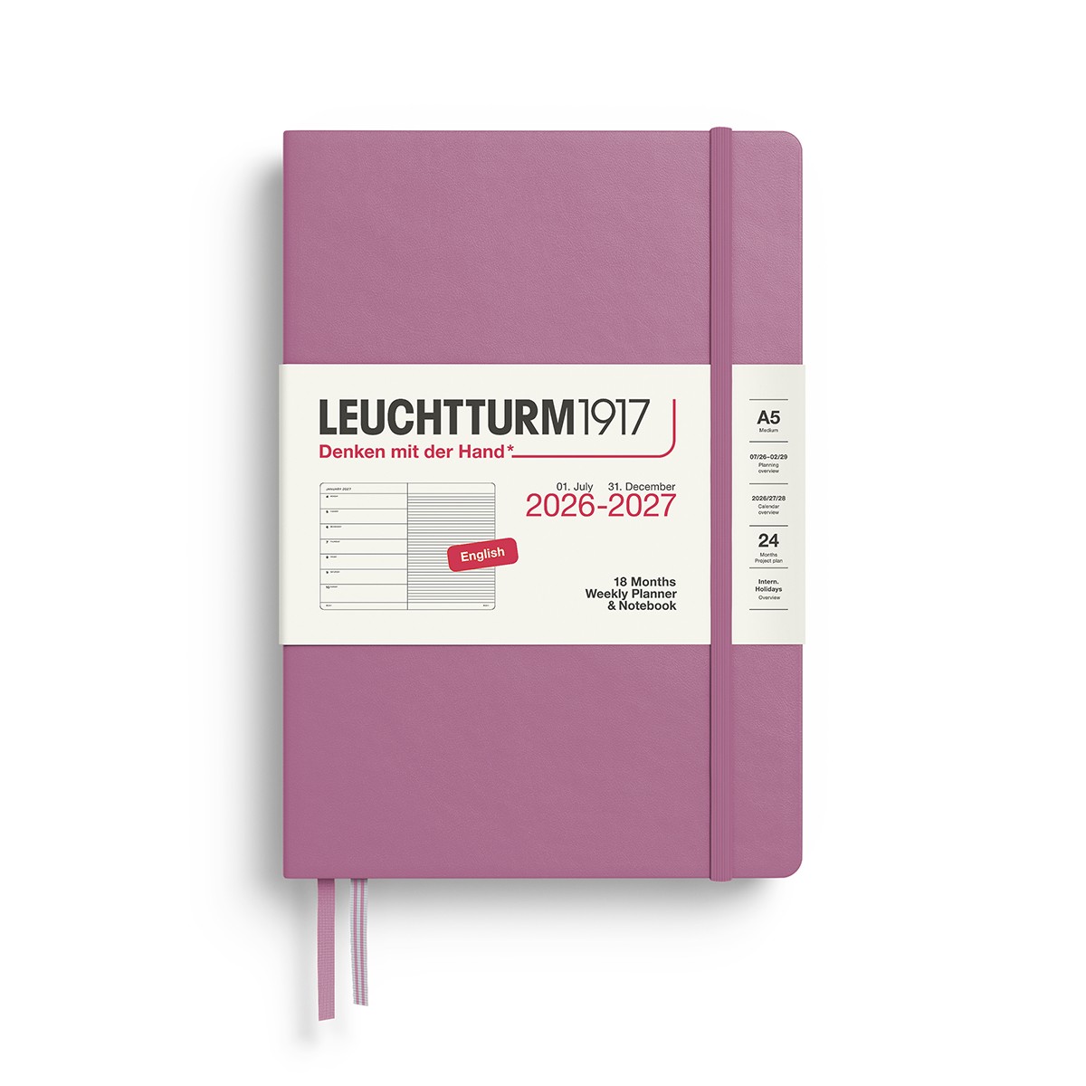 LEUCHTTURM1917 Ακαδημαϊκό Εβδομαδιαίο Planner 2026 - 2027 & Notebook A5 - Dusty Rose