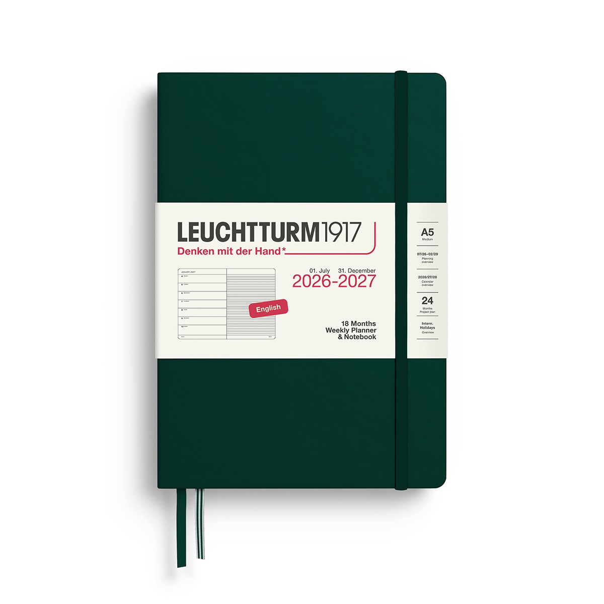 LEUCHTTURM1917 Ακαδημαϊκό Εβδομαδιαίο Planner 2026 - 2027 & Notebook A5 - Forest Green