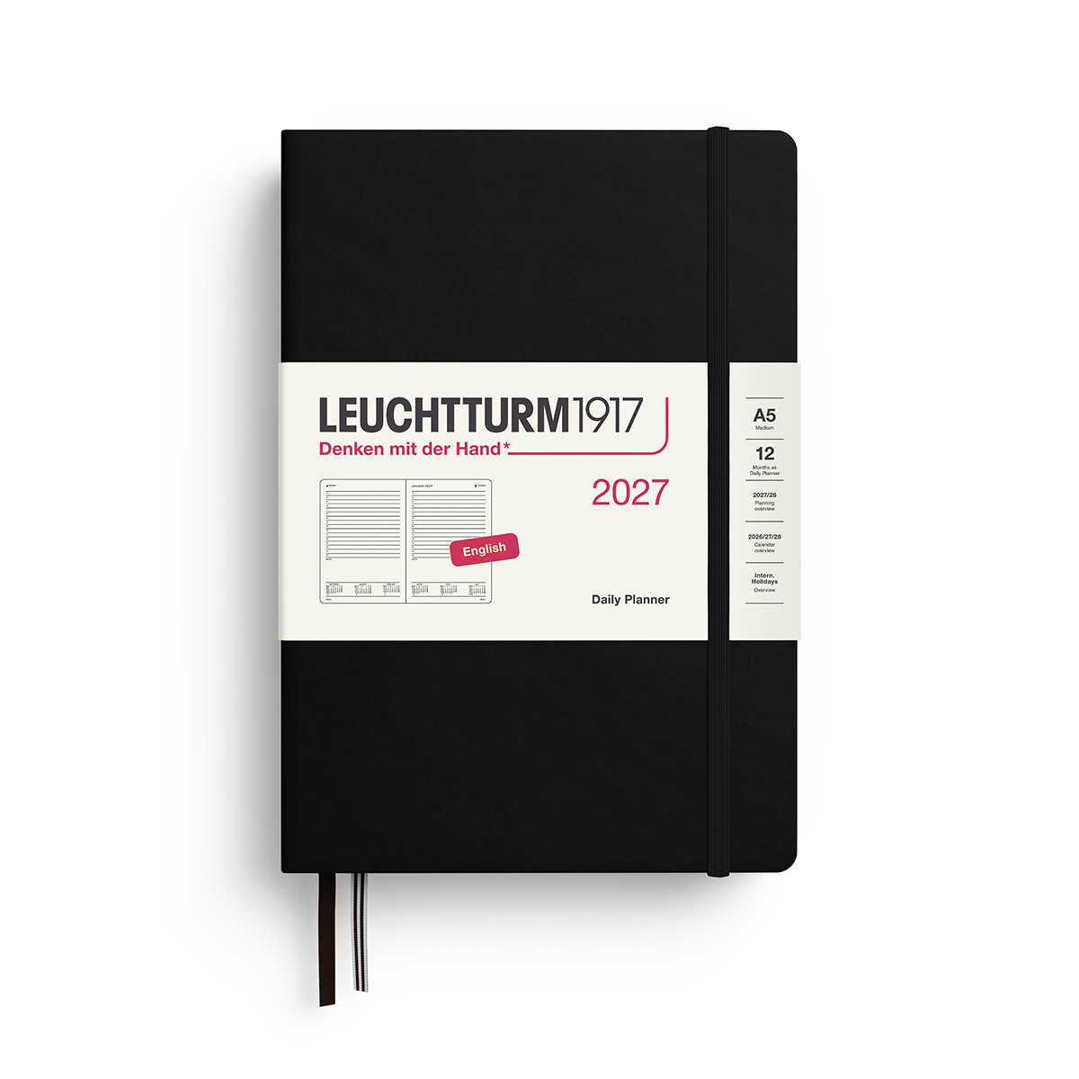 LEUCHTTURM1917 Ημερήσιο Planner 2027 A5 Σκληρό Εξώφυλλο Black