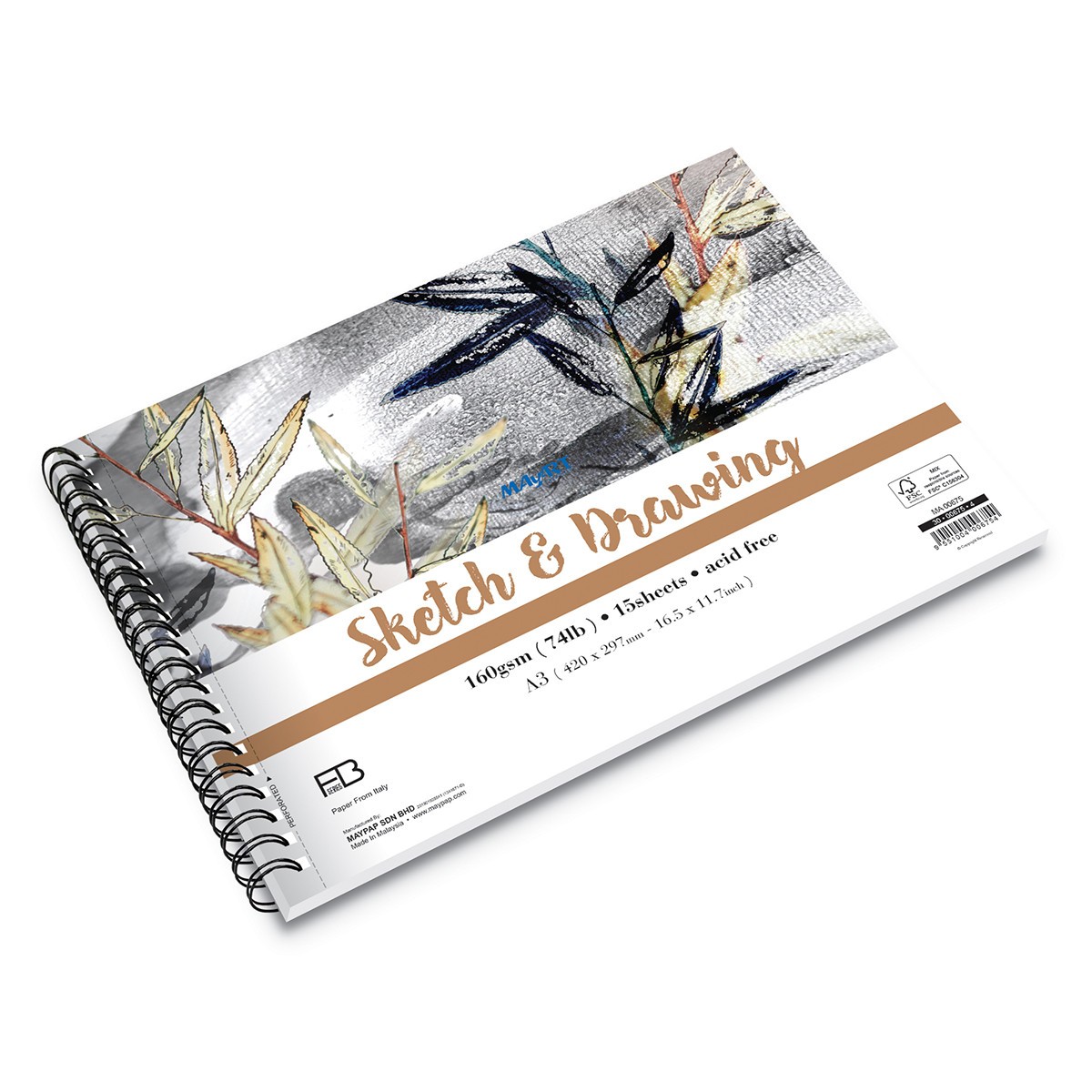 MAYART Creativity - 100% Cellulose FB Series - Wire-O Sketch & Drawing Book A3