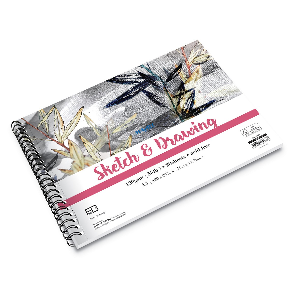 MAYART Creativity - 100% Cellulose FB Series - Wire-O Sketch & Drawing Book A3
