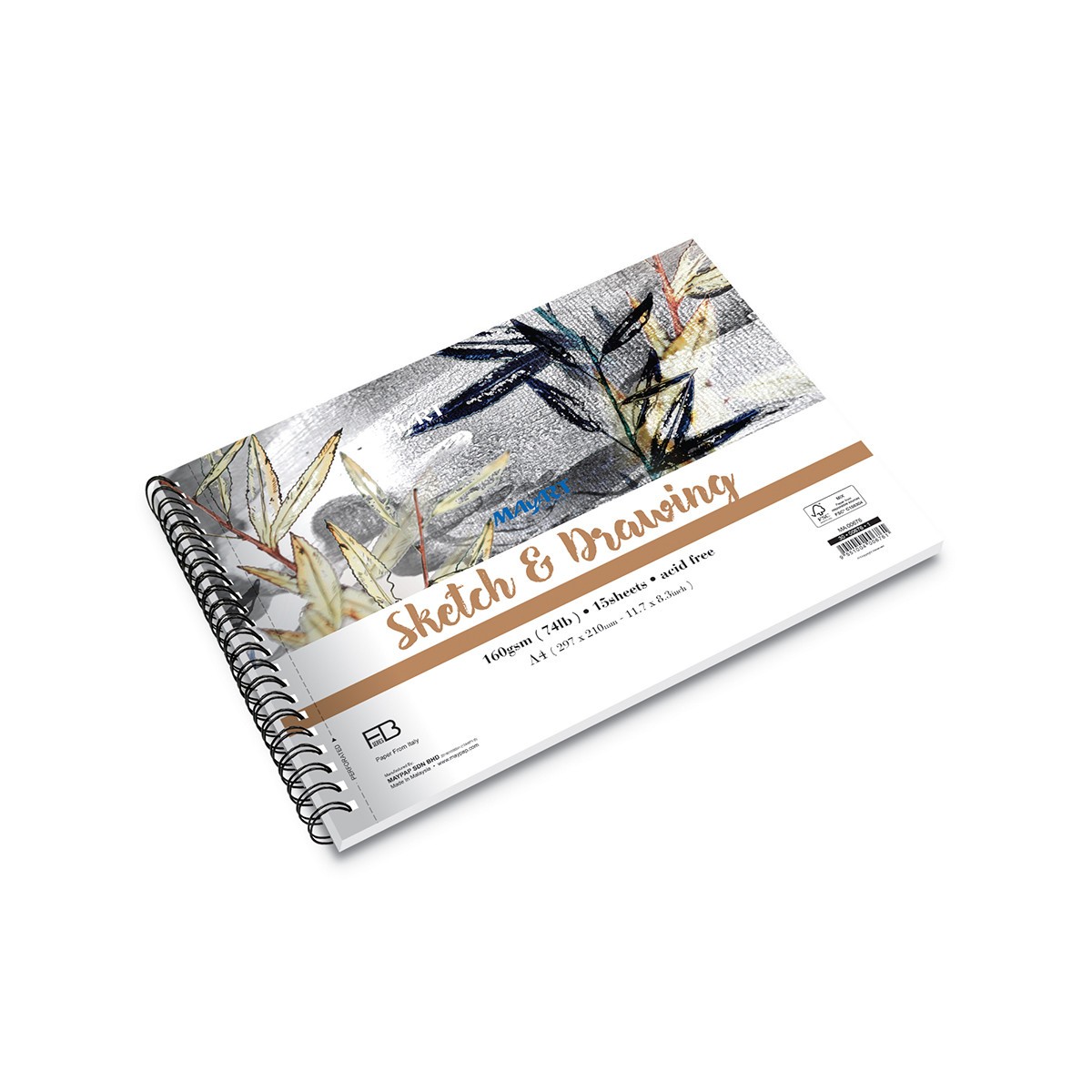 MAYART Creativity - 100% Cellulose FB Series - Wire-O Sketch & Drawing Book A4