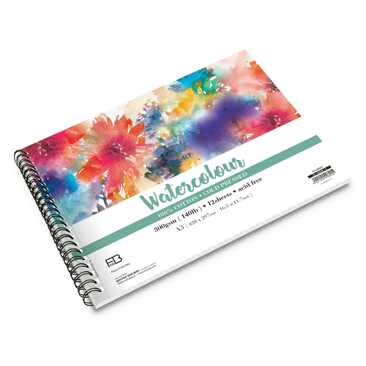 MAYART Creativity - 100% Cotton FB Series - Wire-O Watercolour Painting Book  A4 (Cold Pressed)