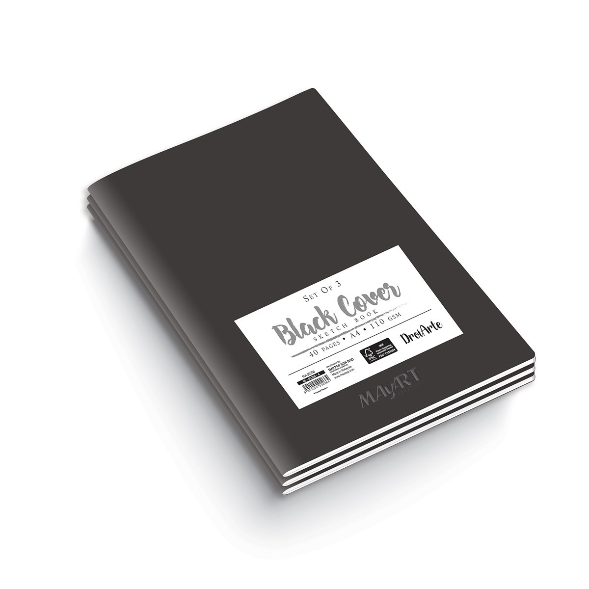 MAYART Creativity - DroiArte Series Black Cover Sketch Book A4 -  (3 in 1 Pack)