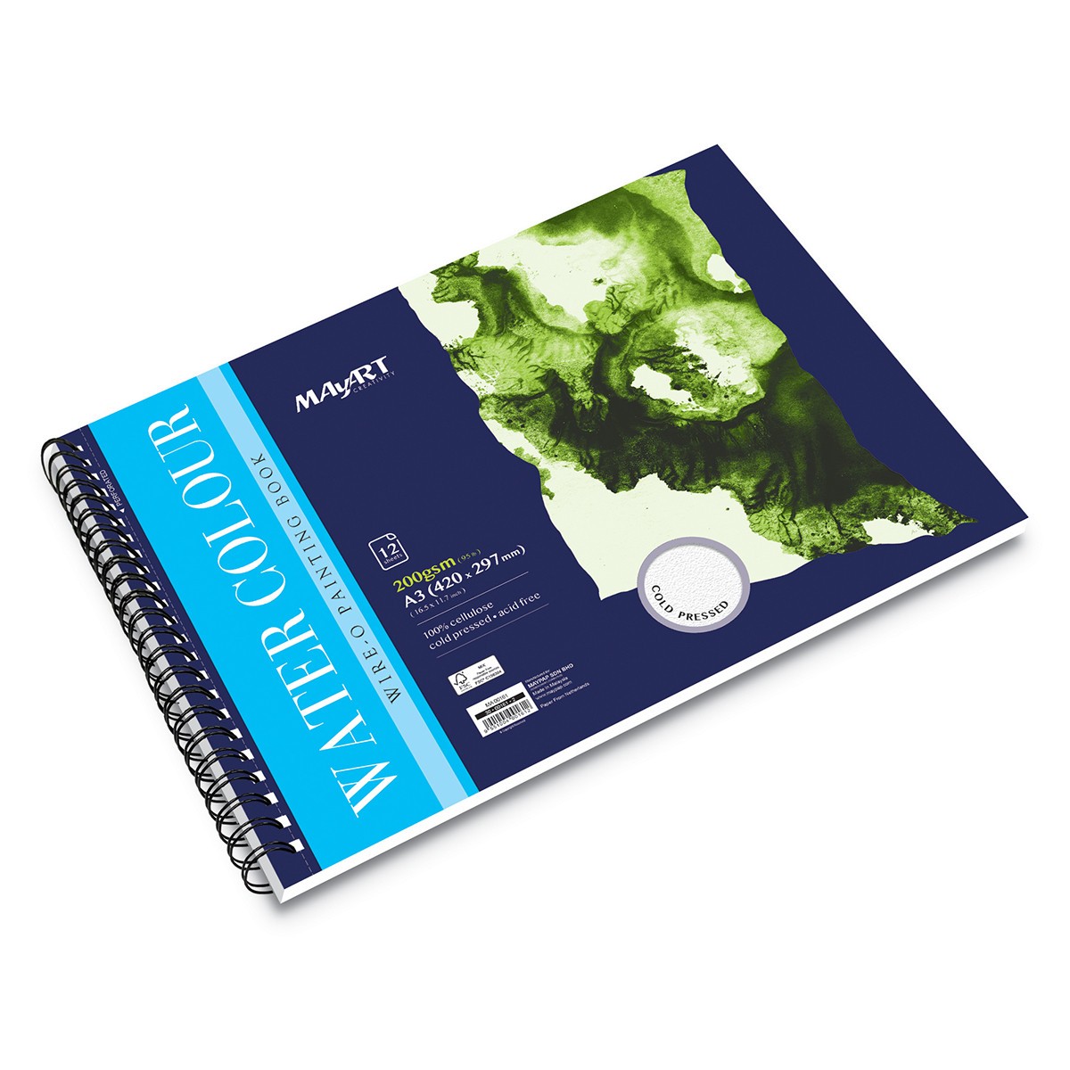 MAYART Creativity - Watercolor 100% Cellulose SC series - Wire-O Watercolour Painting Book A3 (Cold Pressed)