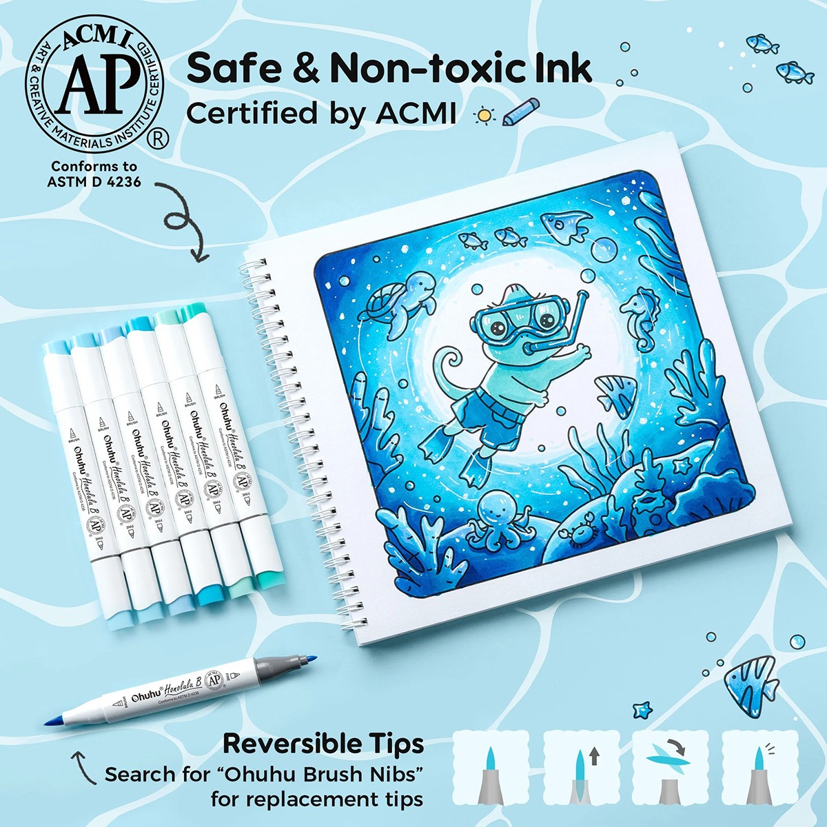 Ohuhu Honolulu B Σετ 48 Μαρκαδόρων Αλκοόλης Brush & Fine με Coloring Book