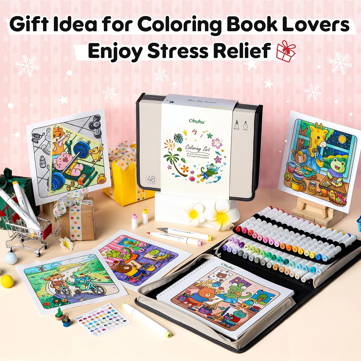 Ohuhu Honolulu B Σετ 48 Μαρκαδόρων Αλκοόλης Brush & Fine με Coloring Book