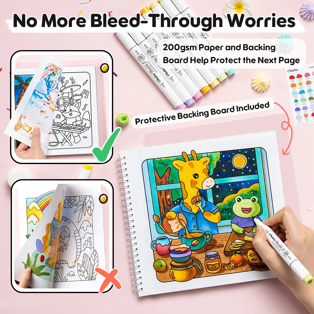 Ohuhu Honolulu B Σετ 48 Μαρκαδόρων Αλκοόλης Brush & Fine με Coloring Book