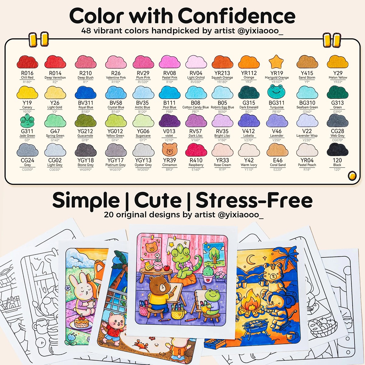 Ohuhu Honolulu B Σετ 48 Μαρκαδόρων Αλκοόλης Brush & Fine με Coloring Book