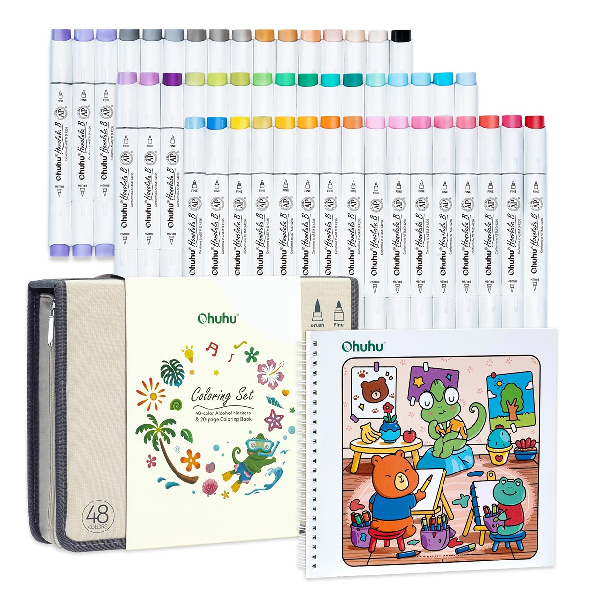 Ohuhu Honolulu B Σετ 48 Μαρκαδόρων Αλκοόλης Brush & Fine με Coloring Book