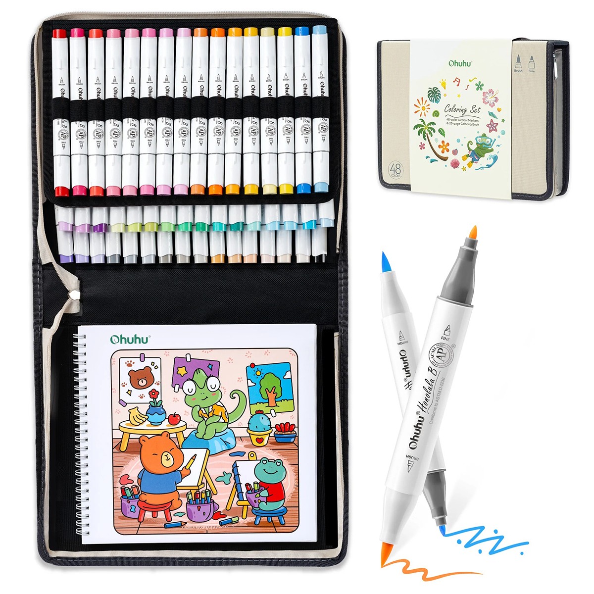 Ohuhu Honolulu B Σετ 48 Μαρκαδόρων Αλκοόλης Brush & Fine με Coloring Book