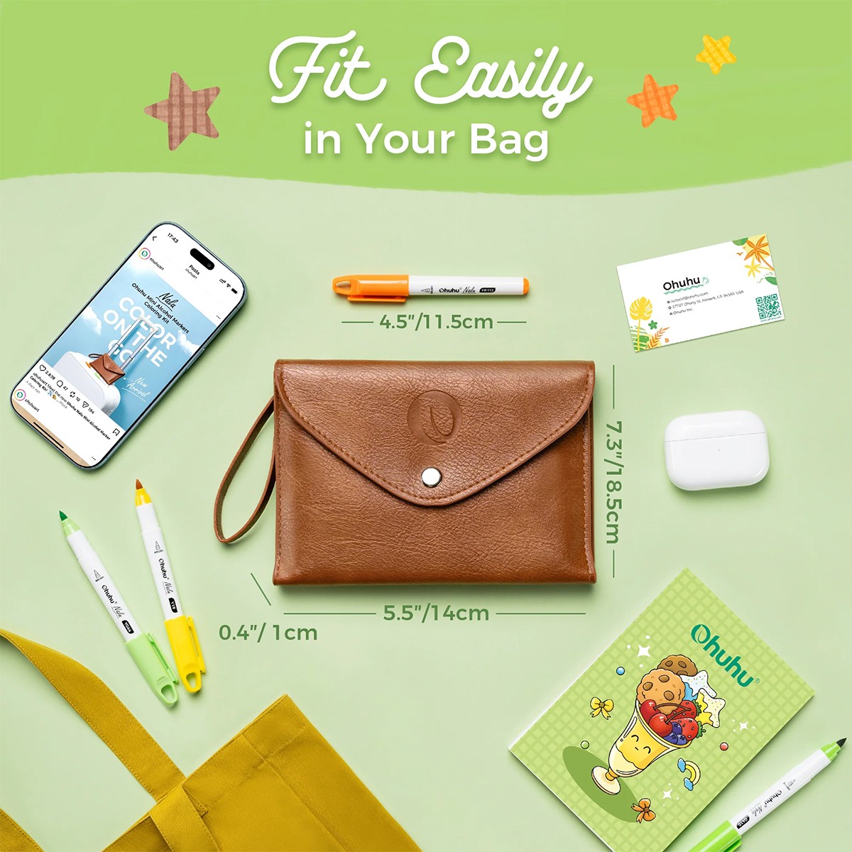 OHUHU NALU 12 Mini Μαρκαδόροι Αλκοόλης Travel Coloring Kit