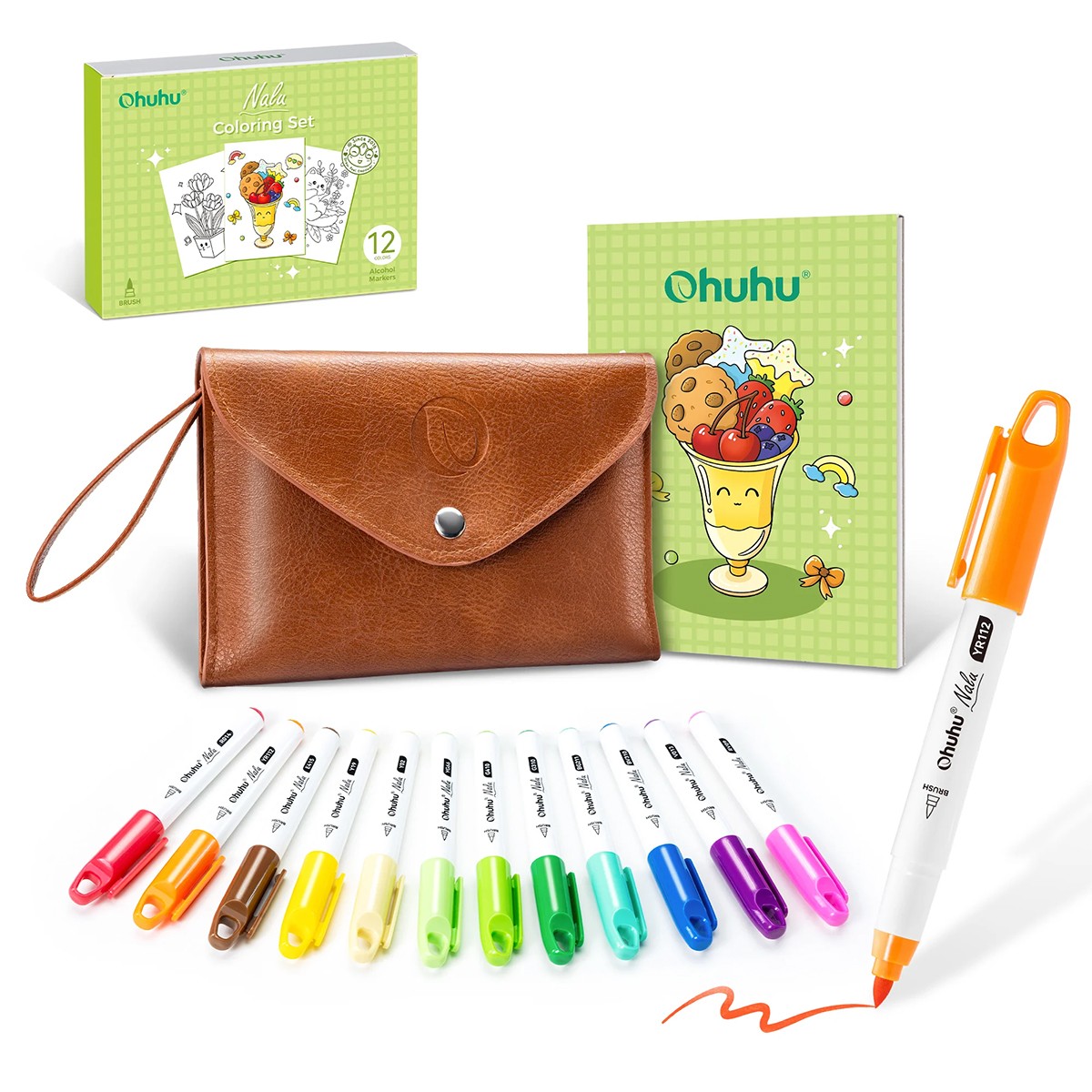 OHUHU NALU 12 Mini Μαρκαδόροι Αλκοόλης Travel Coloring Kit