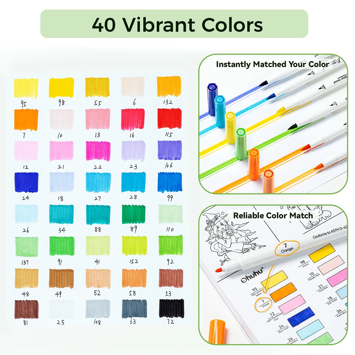 OHUHU Pupe B 40 Paper-friendly (No Peeling) - Σετ Μαρκαδόρων με Βάση το νερό ＆ Coloring Book