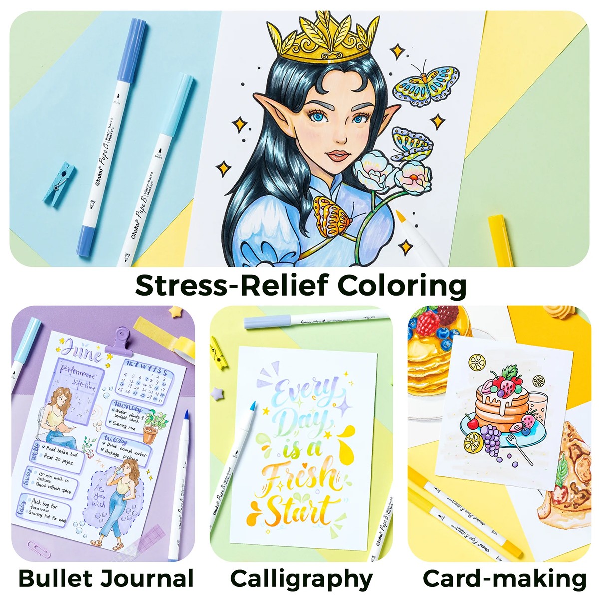 OHUHU Pupe B 40 Paper-friendly (No Peeling) - Σετ Μαρκαδόρων με Βάση το νερό ＆ Coloring Book