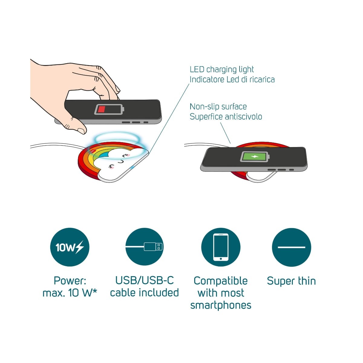 Legami Super Fast Ασύρματος Φορτιστής Smartphone - Rainbow