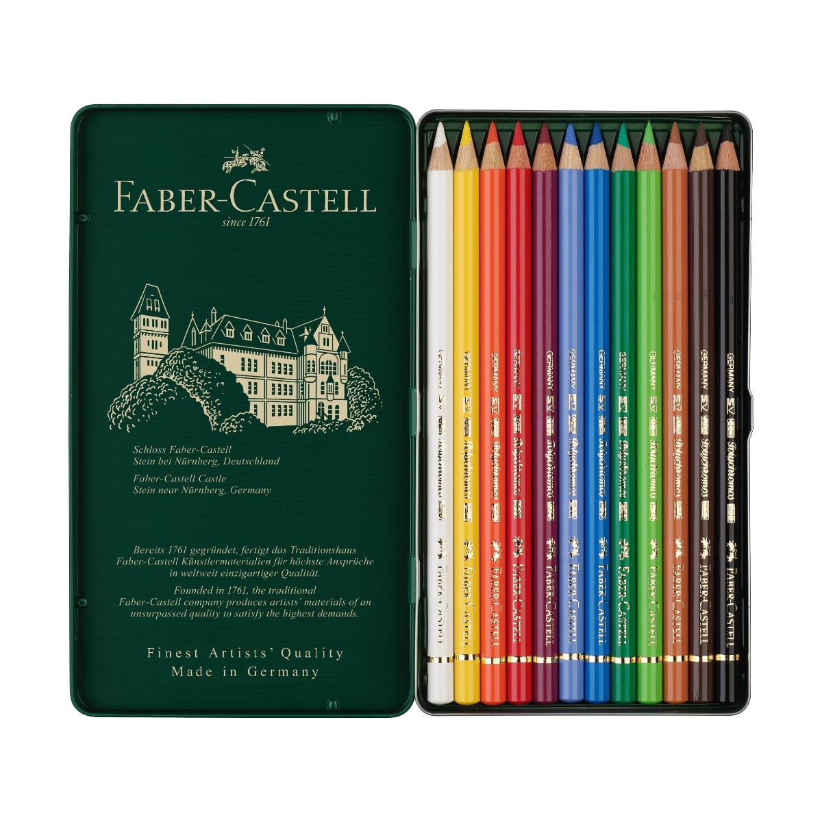 Faber-Castell Ξυλομπογιές Polychromos Μεταλλική Κασετίνα 12 χρωμάτων