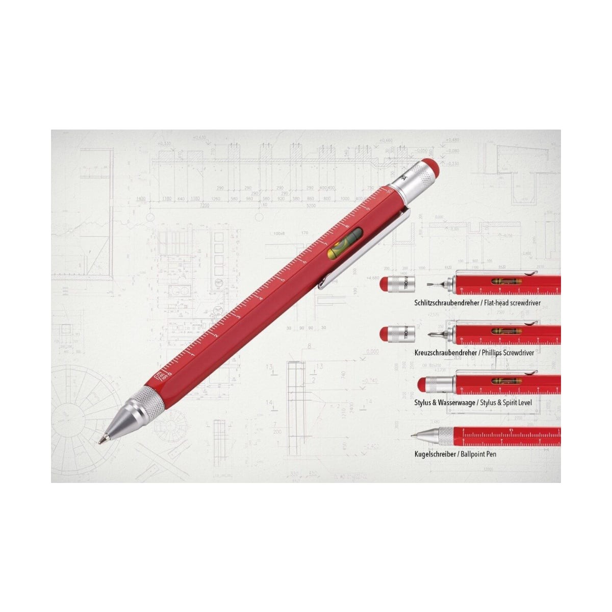 TROIKA Construction Multitasking Στυλό Διαρκείας Red