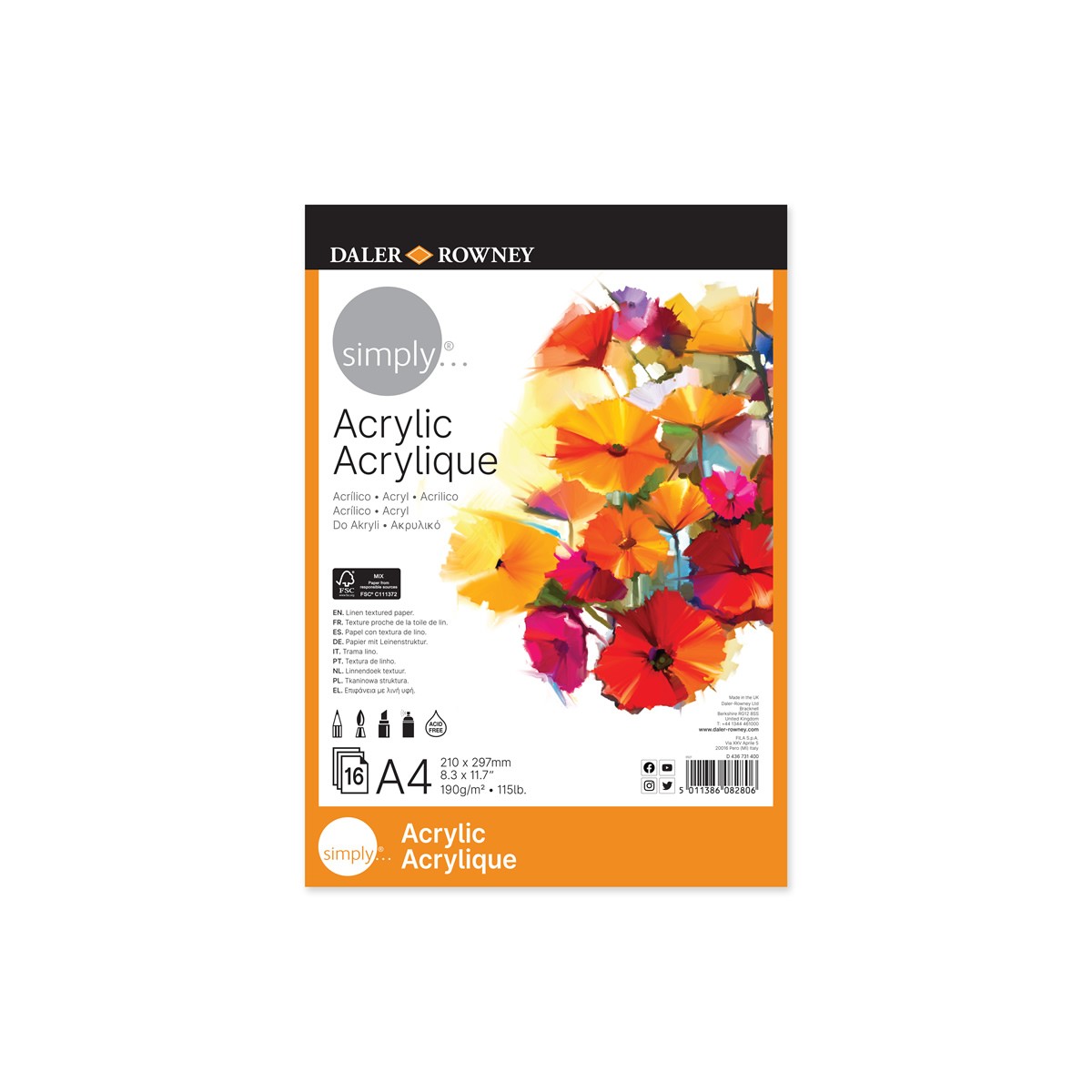 Daler-Rowney Μπλοκ A4 Simply Acrylic 190gsm - 16φύλλα