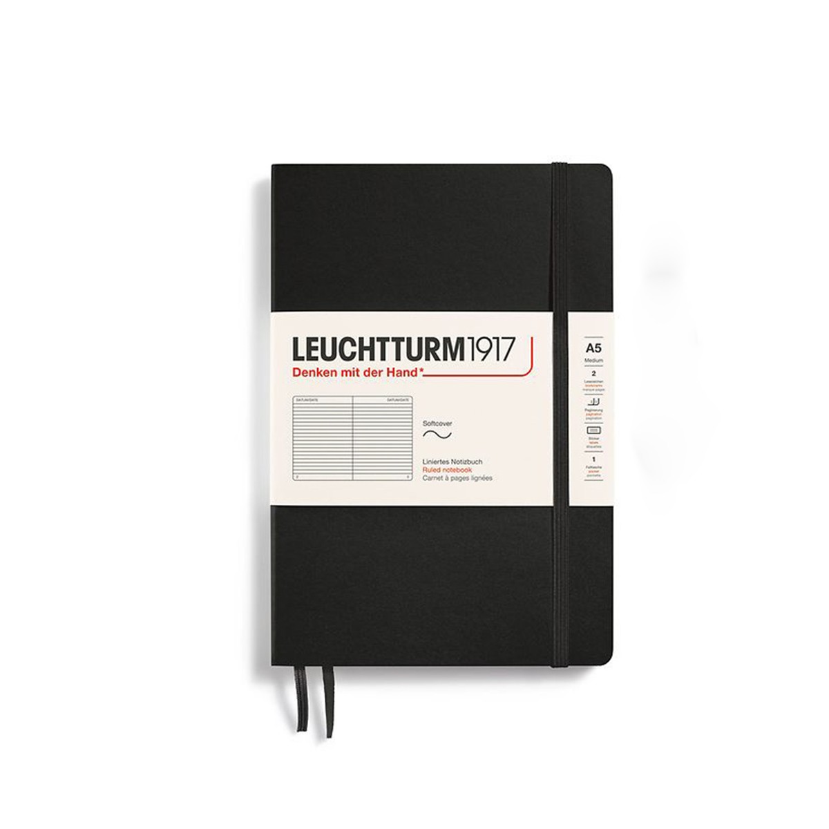 LEUCHTTURM1917 Σημειωματάριο Α5 Μαλακό Εξώφυλλο 123φ. Black - Ριγέ