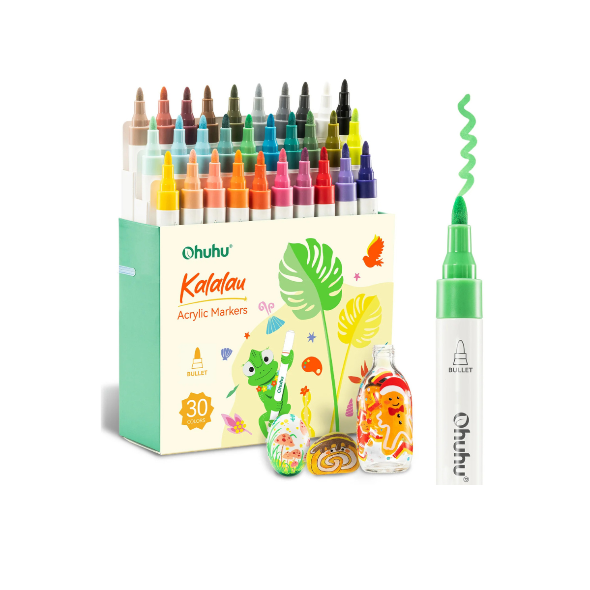 Ohuhu Acrylic Markers Cotton-Core Σετ 30 Ακρυλικών Μαρκαδόρων Kalalau Bullet