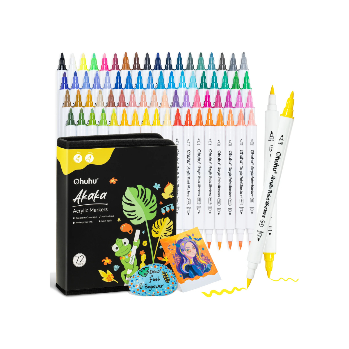 Ohuhu Acrylic Paint Markers Cotton-core Σετ 72 Ακρυλικών Μαρκαδόρων Brush & Fine