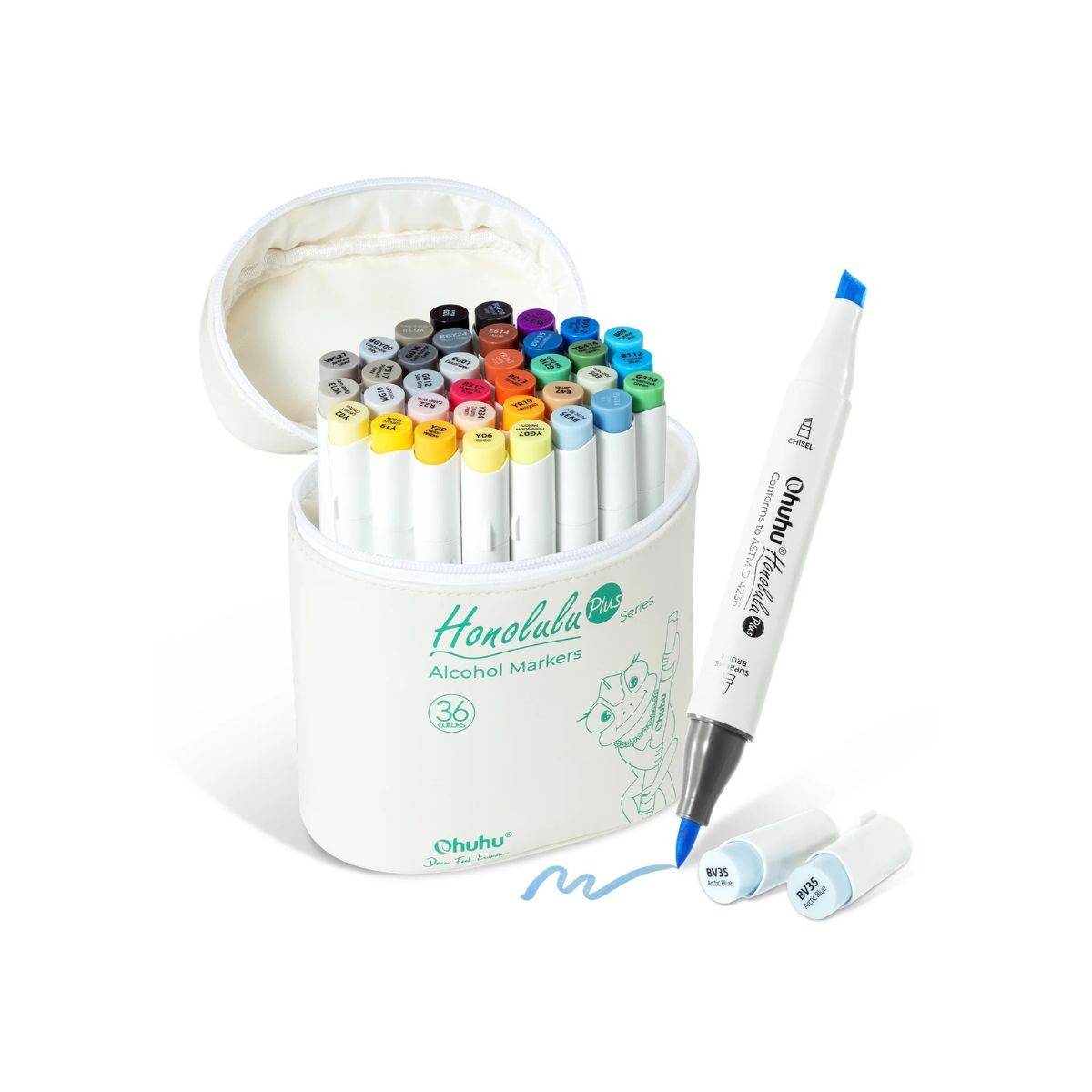 Ohuhu Honolulu Plus Series Σετ Μαρκαδόρων 36 Χρωμάτων Supreme Rubber Brush & Chisel