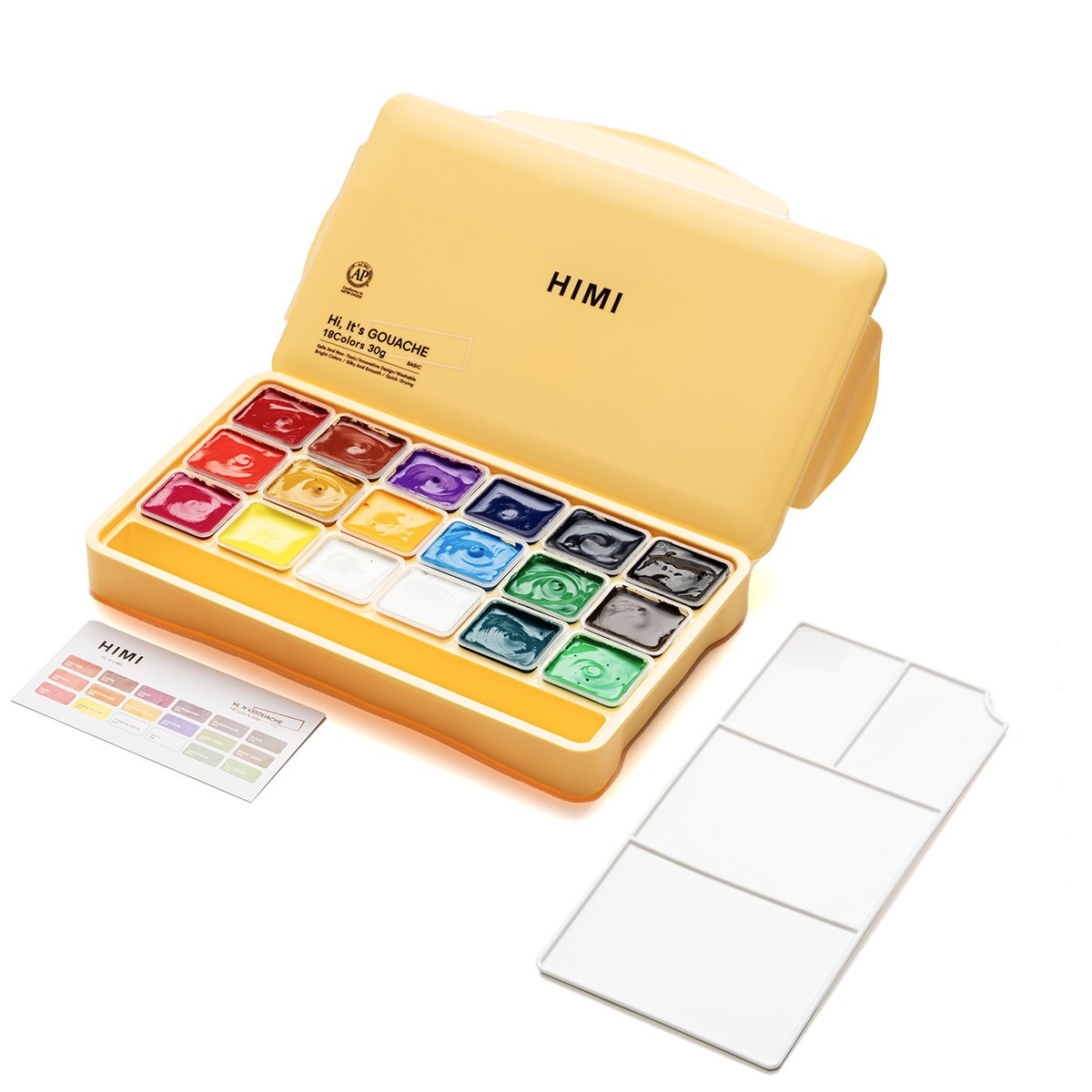 HIMI Σετ 18 Χρωμάτων Jelly Cup Gouache με Παλέτα Ανάμιξης - Yellow Case Edition