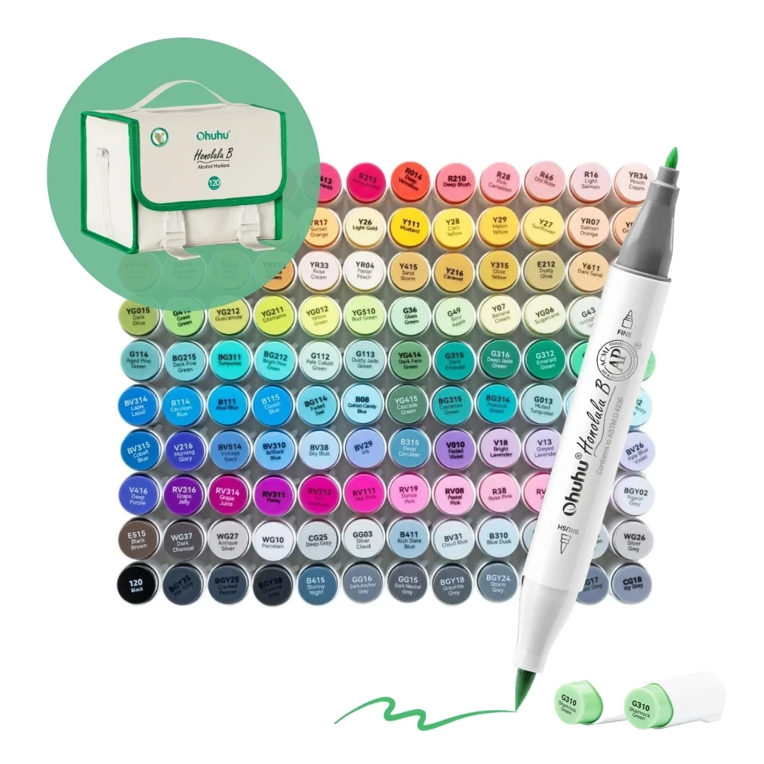 OHUHU Honolulu B Alcohol Art Markers Σετ Μαρκαδόρων 120 Χρωμάτων Brush & Fine