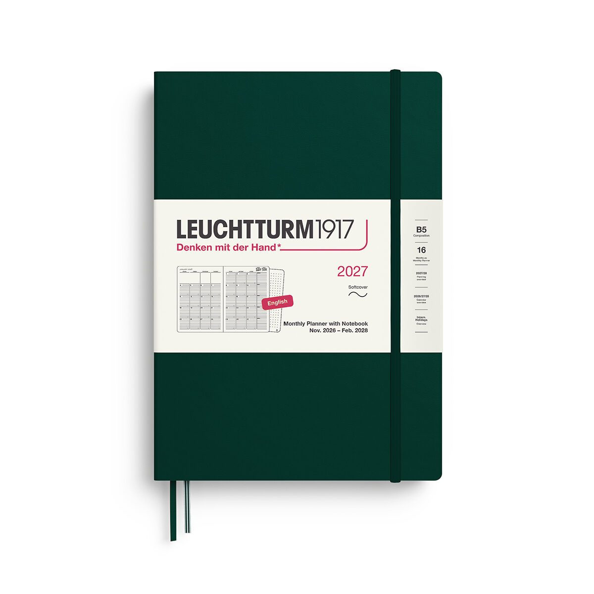 LEUCHTTURM1917 Ακαδημαϊκό Μηνιαίο Planner 2026 - 2027 & Notebook B5 - Forest Green- Μαλακό Εξώφυλλο