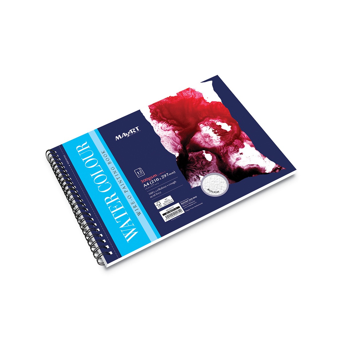 MAYART Creativity - Watercolor 100% Cellulose SC series - Wire-O Watercolour Painting Book A4 (Rough)
