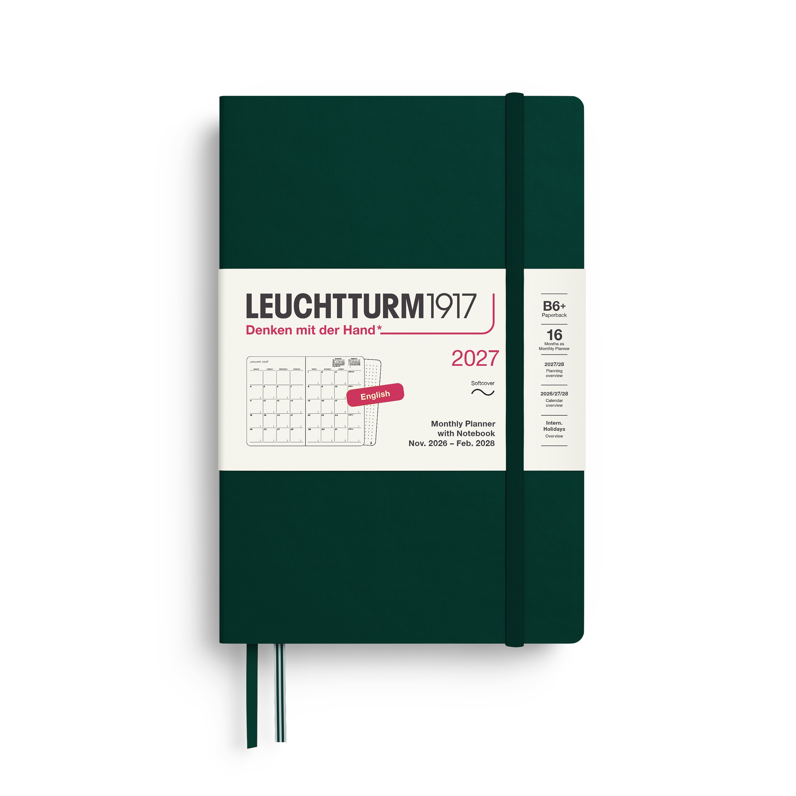 LEUCHTTURM1917 Ακαδημαϊκό Μηνιαίο Planner 2026 - 2027 & Notebook B6+ - Forest Green- Μαλακό Εξώφυλλο
