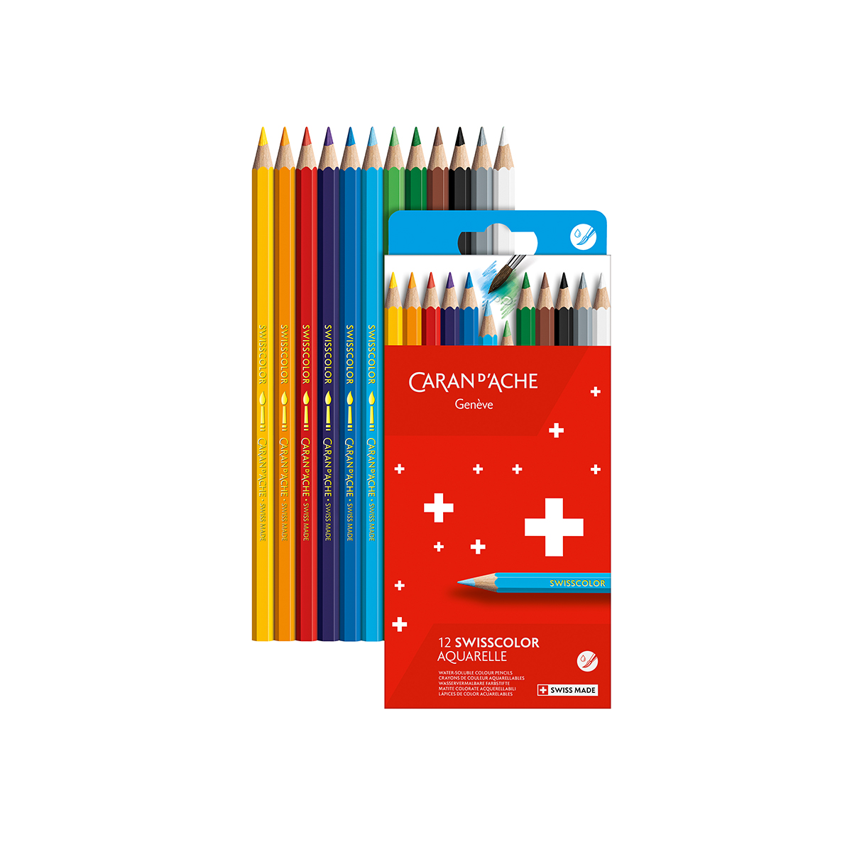 Caran D'Ache 3000.416 - Set Multiuso Swisscolor 16 Pezzi In Scatola Metallica, Matite Acquerellabili E Accessori Per Disegno